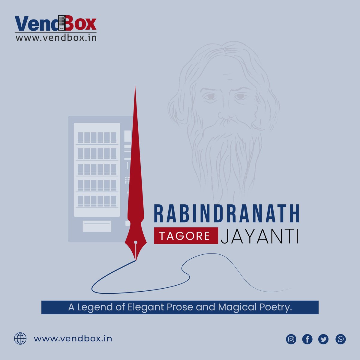 Happy Rabindranath Tagore Jayanti! May the poet's words continue to be a beacon of light in the darkness of our world.

#rabindranathtagorejayanti #tagorejayanti #gurudev #tagore #poet #philosopher #bengaliliterature #indianpoet #tagorepoetry #vendbox