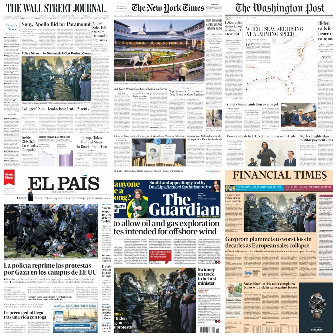 Periódicos en el mundo... #TheWallstreetJournal #Thenewyorktimes #Thewashingtonpost #TheGuardian #ElPaís #Financialtimes #news #newspaper #may3