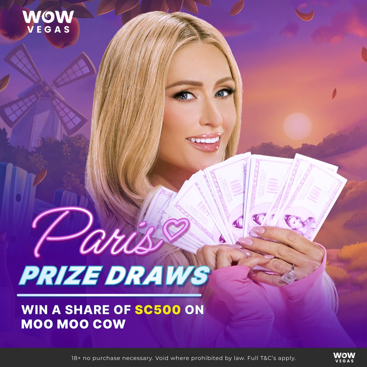 Moo Moo Cow, by Habanero, is now live at WOW Vegas! 👨🏼‍🌾🐮 Don't miss out – play Moo Moo Cow with SC before midnight tonight to enter our Paris Prize Draw! You could win a share of SC 500! Double your chances of winning and join the quest for fortune! 🏆💰