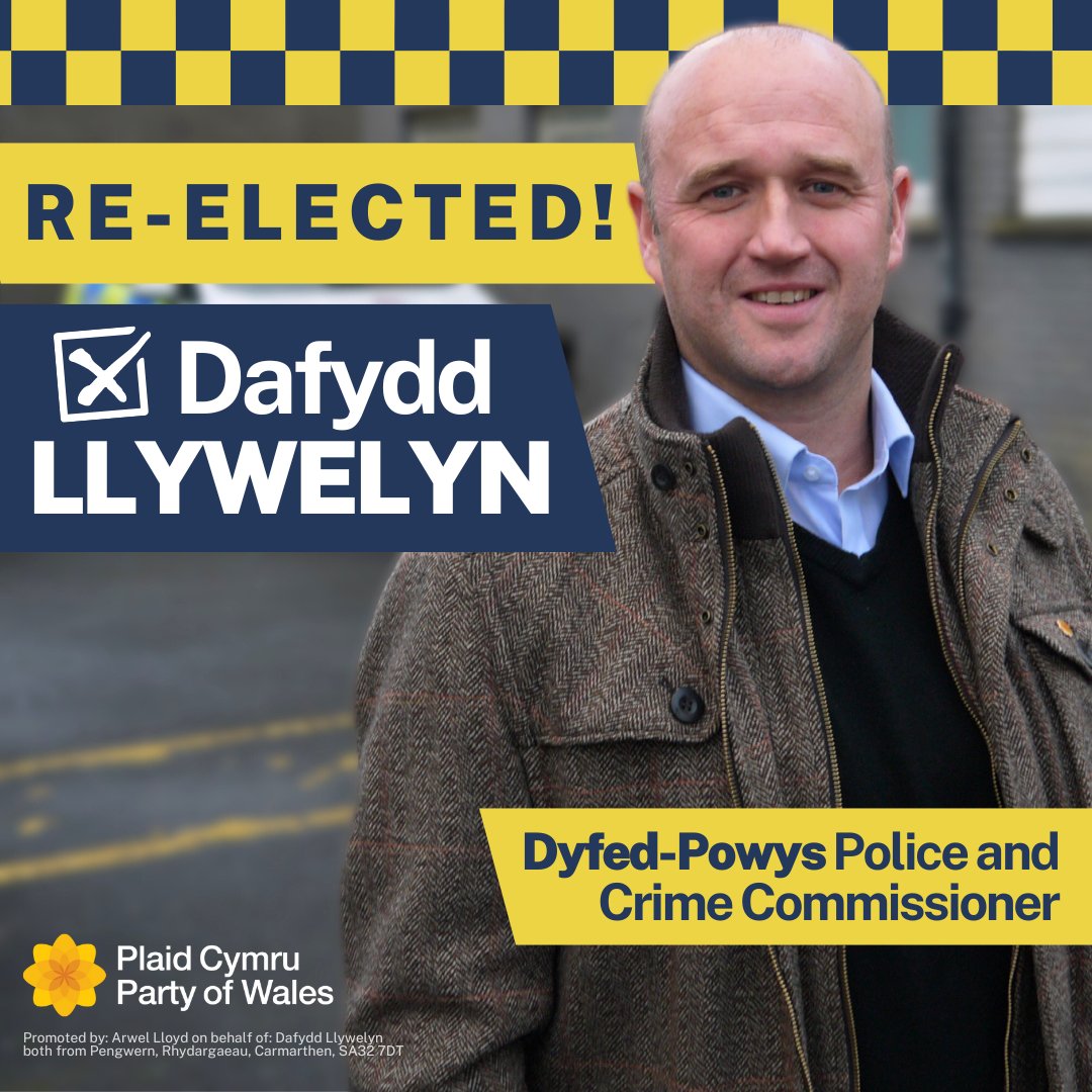 BREAKING NEWS: Dafydd Llywelyn has been re-elected as Plaid Cymru Police and Crime Commissioner for Dyfed-Powys 🏴󠁧󠁢󠁷󠁬󠁳󠁿 Plaid Cymru - 31,323 Tories - 19,134 Lab - 18,353 Lib Dem- 7,719 Llongyfarchiadau, Dafydd. Congratulations! 👏