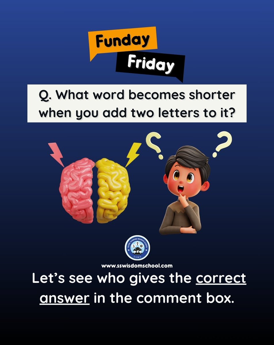 We know you were waiting for our Funday Friday 😍 Now you have the question and we need your answers in the comment box🤝

#fundayfriday #ssws #educationmatters #bestschoolnearme #bestschoolinpune #suyogsunderjiwisdomschool