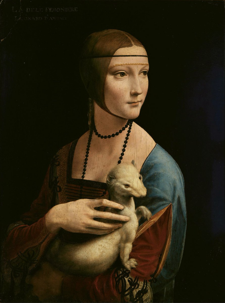 Leonardo da Vinci, Lady with an Ermine, oil and tempera on panel (c. 1490). Housed at the National Museum in Kraków. Poland. #ItalianArt
