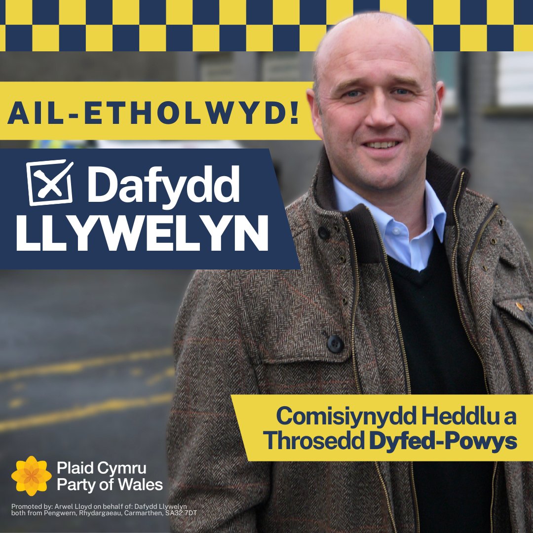 YN TORRI: Mae Dafydd Llywelyn wedi ei ail-ethol yn Gomisiynydd Heddlu a Throseddu Plaid Cymru Dyfed-Powys! 🏴󠁧󠁢󠁷󠁬󠁳󠁿 Plaid Cymru - 31,323 Ceidwadwyr - 19,134 Llafur - 18,353 Dem Rhydd - 7,719 Llongyfarchiadau, Dafydd! 👏