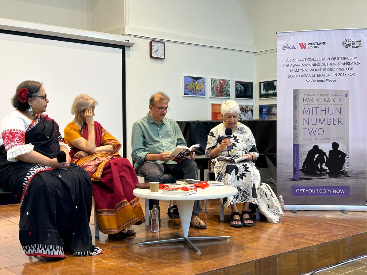 What a warm and satisfying evening, in a room of readers and writers, for the launch of Jayant Kaikini's book Mithun Number Two, translated by <a href="/TejaswiniNiran1/">Tejaswini Niranjana</a> , and including the very special Shanta Gokhale