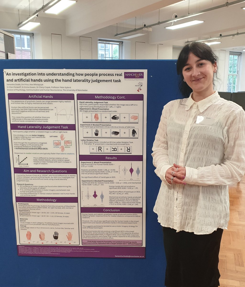 Our student Sam Dodds presenting her first poster from her PhD on how we process real and artificial hands