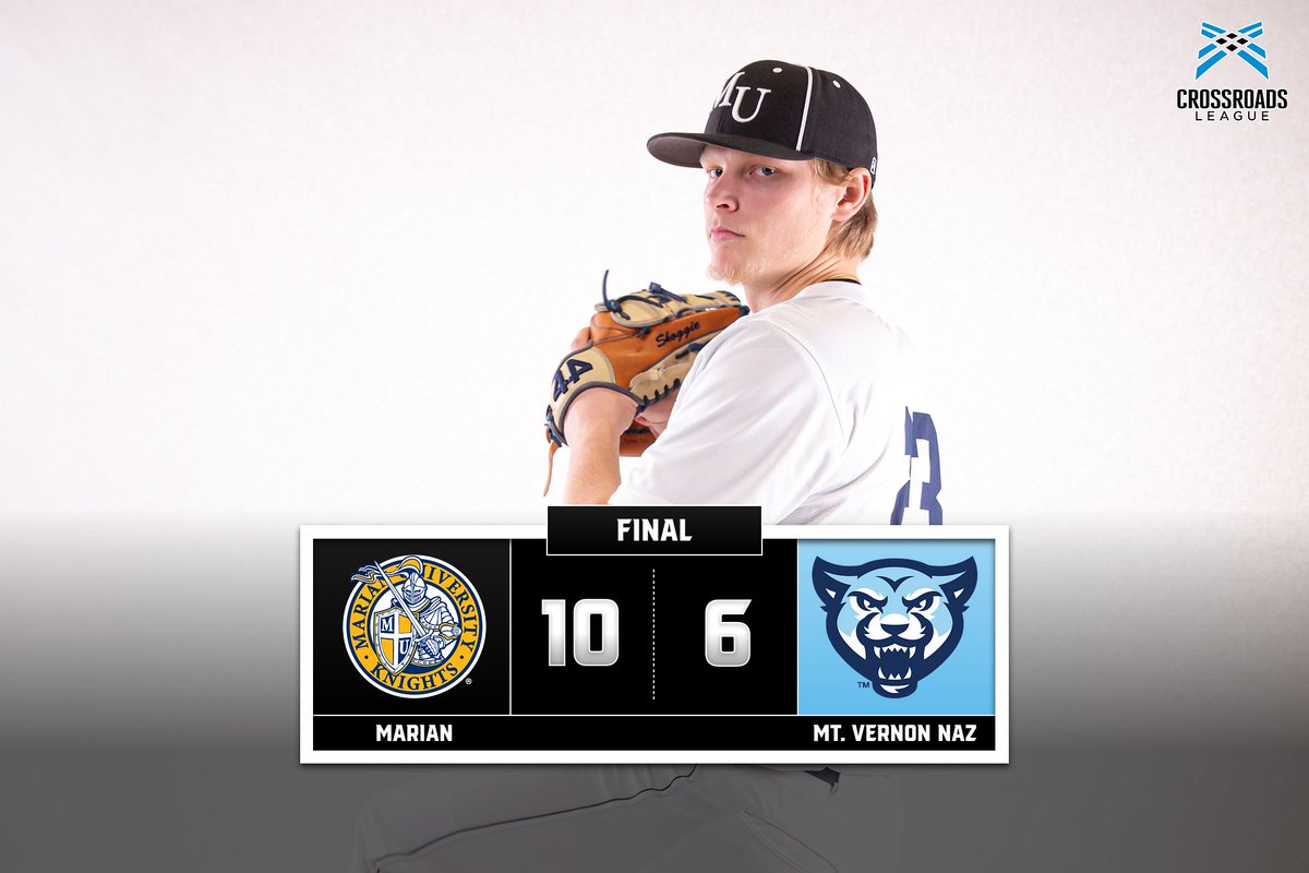 Marian Knights (@muknights) on Twitter photo BSB | FINAL | Marian 10-6 MVNU
BACON'S BOYS DON'T QUIT!! <a href="/MarianUBaseball/">Marian Baseball</a> pounces early on the Cougars, and close strong with a 10-6 win over Mt. Vernon Nazarene as they advance in the Crossroads League Tournament!
Marian will play tomorrow at 11 AM against either IWU or USF BSB | FINAL | Marian 10-6 MVNU
BACON'S BOYS DON'T QUIT!! <a href="/MarianUBaseball/">Marian Baseball</a> pounces early on the Cougars, and close strong with a 10-6 win over Mt. Vernon Nazarene as they advance in the Crossroads League Tournament!
Marian will play tomorrow at 11 AM against either IWU or USF