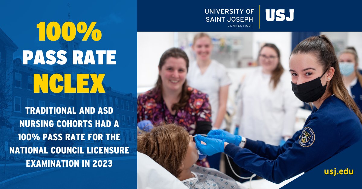 The University of Saint Joseph proudly announces a 100 percent National Council Licensure Exam (NCLEX) pass rate for all of its 2023 nurses in both the Accelerated Second Degree (ASD) and Nursing B.S. programs. usj.edu/home-featured/…