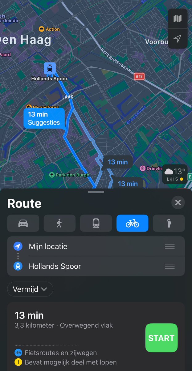 Yes, finally we can use the cycling option in #appleMaps. The Netherlands is a cycling nation, so it became time.