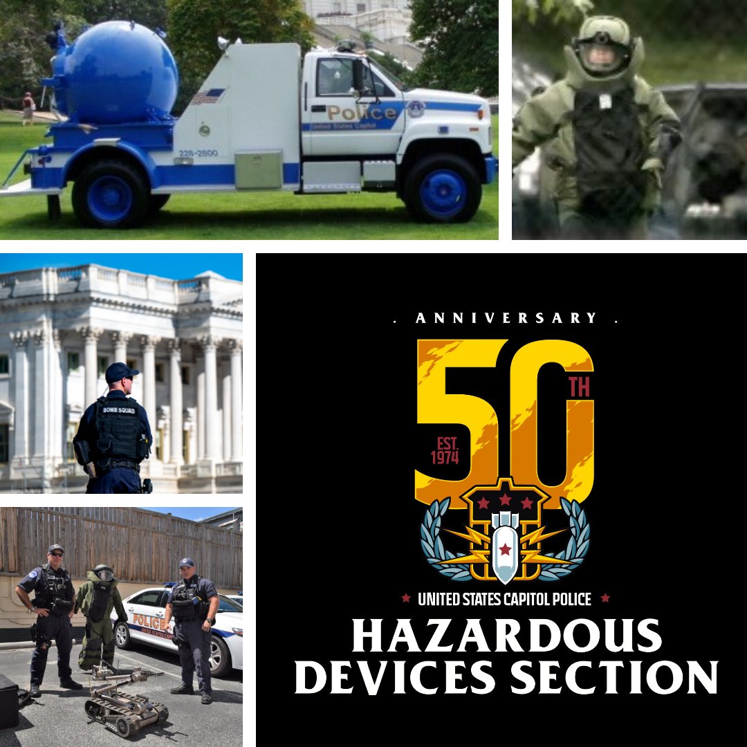 This May, USCP's Hazardous Devices Section (HDS) celebrates its 50th anniversary since its founding. For 50 years, the USCP technicians, also known as our Bomb Squad, have kept the U.S. Capitol building and the Congressional community safe. Thank you HDS!