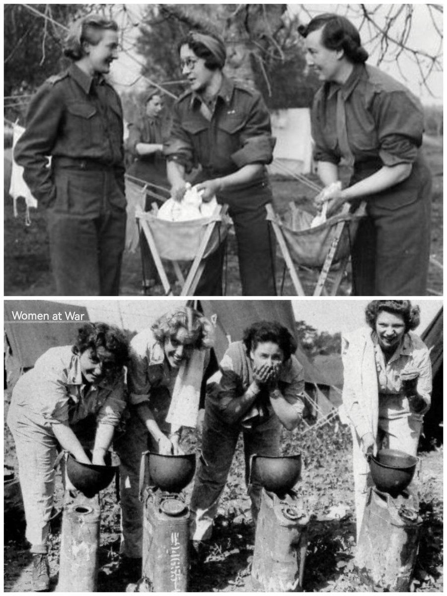 British & American #ArmyNurses washing in field hospitals. The top image is of #QAIMNS Sisters with the #5thArmy #Italy in Jan 44.  The bottom is #USArmy Nurses in #Okinawa May 45 washing in their M1 helmets. #ANC  #BritishArmy #WW2 #womenshistory #militarywomen #militaryhistory