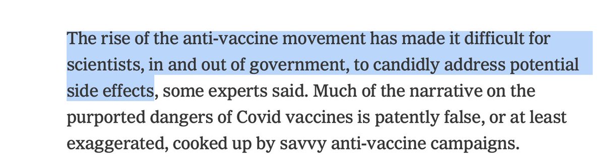 Somehow the NYT manages to blame anti-vaccine activists for official failure to take vaccine injury seriously. The thinking is: 'We would fix the system but this is made more difficult because too many people are against it.' Or something like that. nytimes.com/2024/05/03/hea…