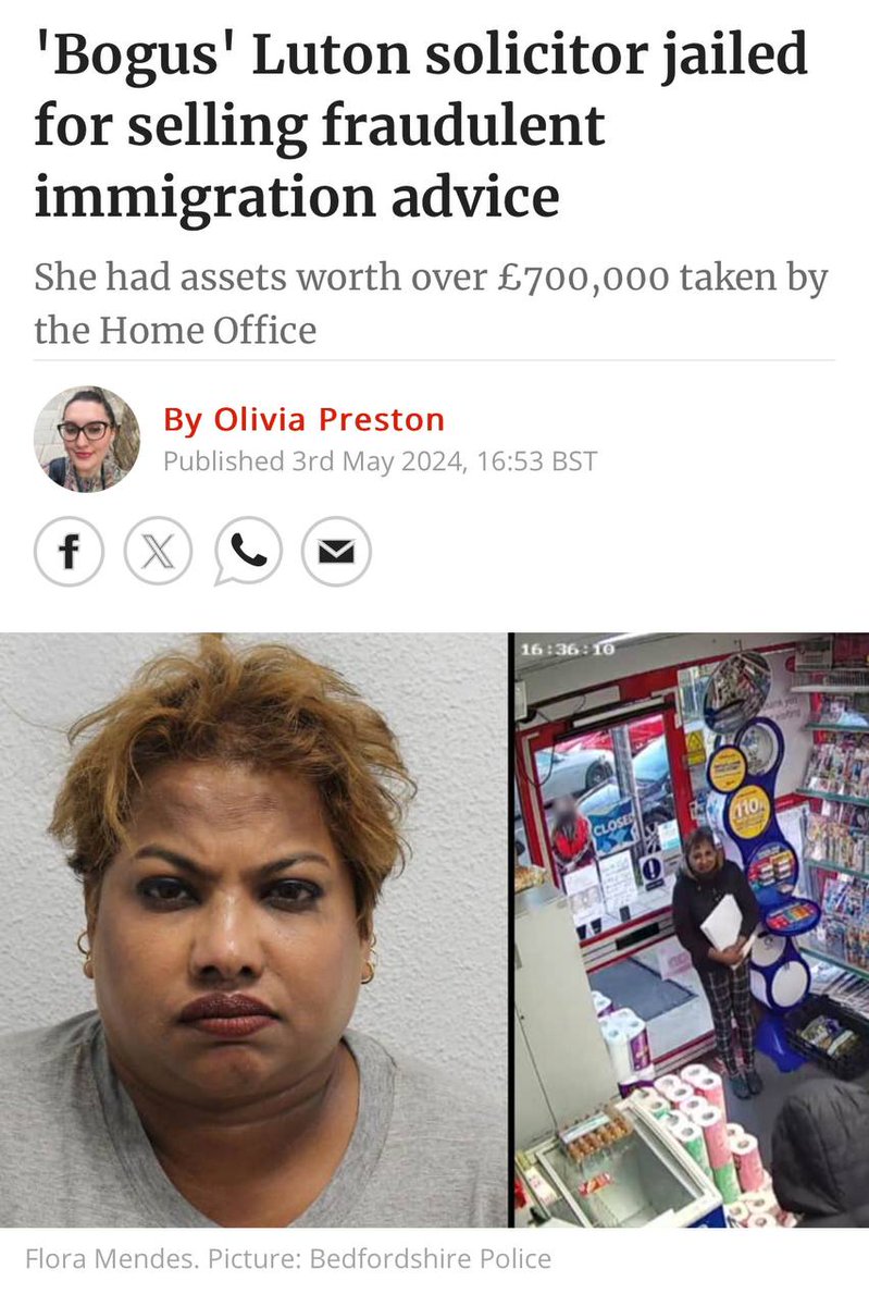 Indian national Flora Mendes, a bogus immigration lawyer, has been banned from practising. She has been jailed for seven and a half years for submitting fraudulent immigration applications. She also had £700,000 assets seized. 

No mention of deportation.