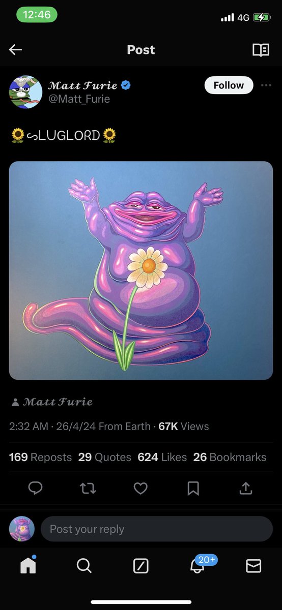 Some very cool news from one of our  SlugLord community members.

He was able to buy Matt Furie's 1 of 1 SlugLord painting, the one Matt recently tweeted about.

The piece will be at the exposition in LA until the 25th of May and Slug its way to Amsterdam.

Sluglord is unique as…