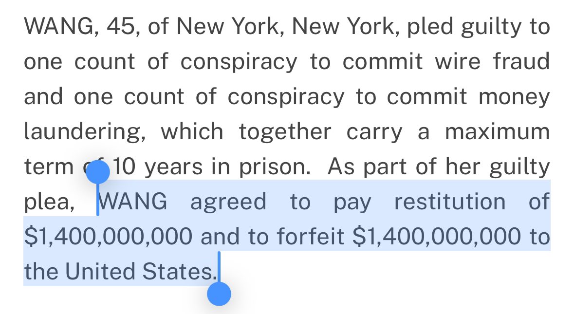 Some astonishing numbers here for an agreed resolution. Wang was Guo Wengui’s chief of staff; he has pleaded not guilty.