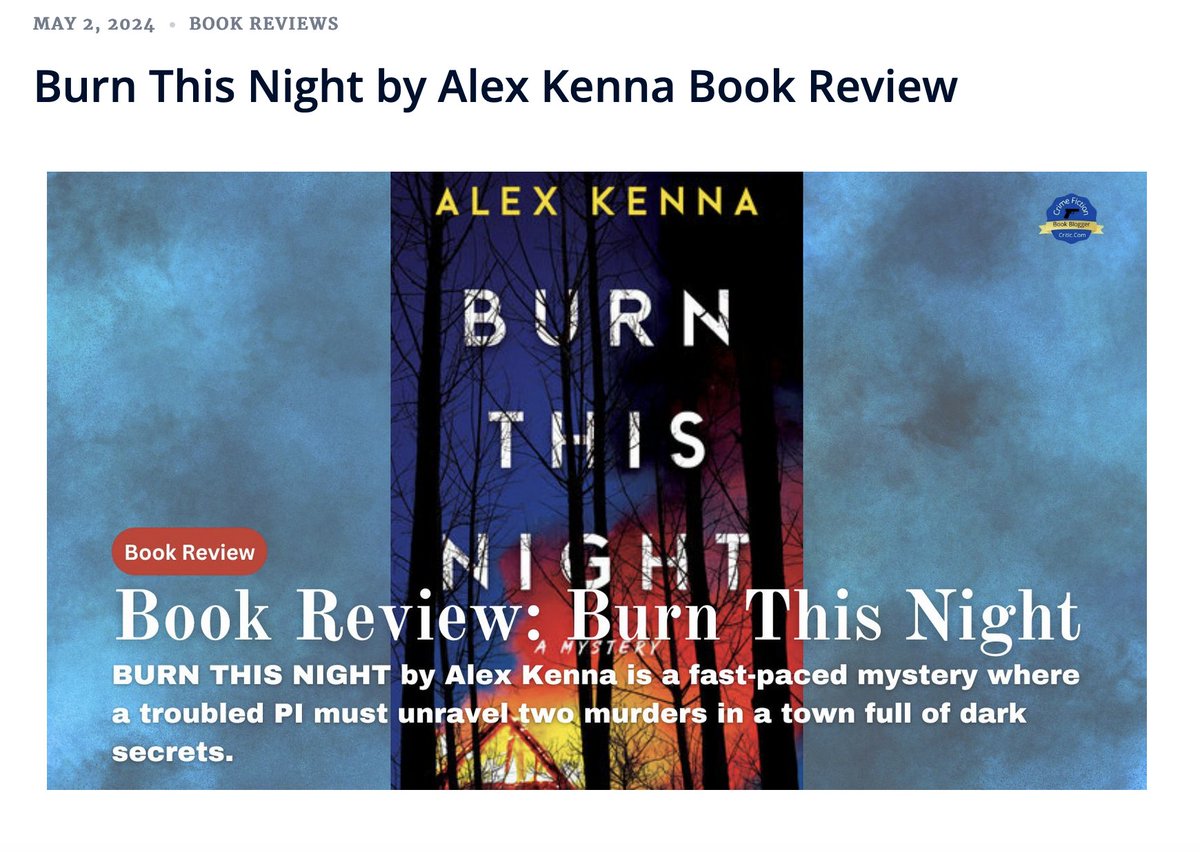 Grateful for a wonderful review of BURN THIS NIGHT from @CrimeCritic! crimefictioncritic.com/burn-this-nigh…