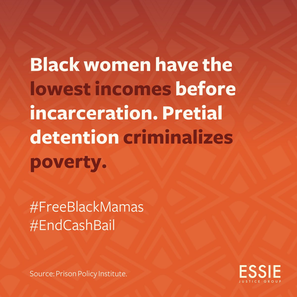 Many women incarcerated in jails have bail amounts that are equivalent to an entire year's income, which means they are stuck behind bars simply because they cannot afford bail. #EndCashBail #FreeBlackMamas