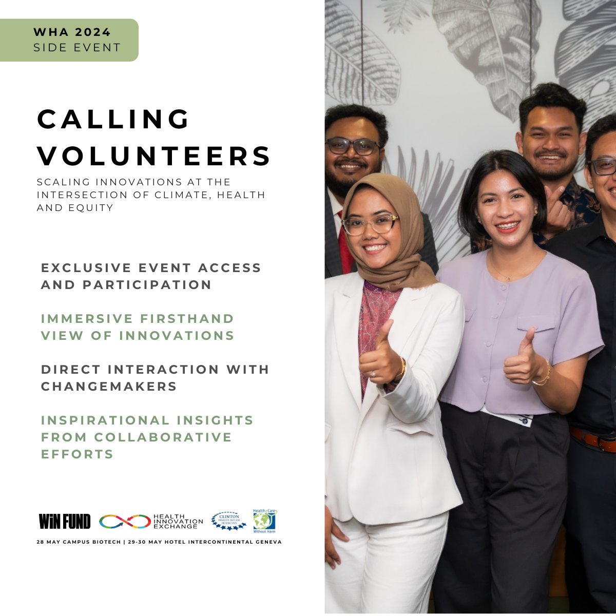 ✨ Calling young visionaries! ✨ Join us as a volunteer at our event, May 28-30. Be part of global change, witness innovative solutions, and engage with brilliant minds. Sign up now! 🔗forms.gle/ubH2fTx1bmC1Rp… #Volunteer #GlobalHealth #ClimateAction #Empowerment #WHA77