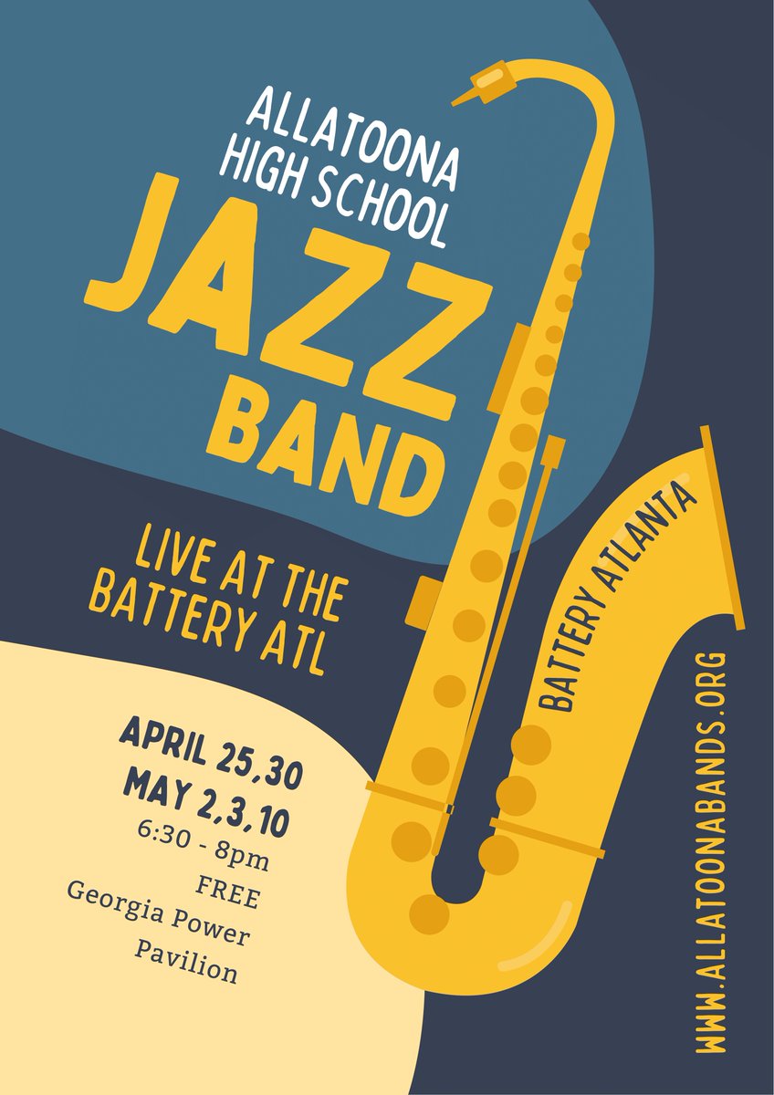 Don't miss seeing Allatoona Jazz Band LIVE at The Battery April 25th, 30th, May 2nd, 3rd, and 10th - 6:30 to 8:00 PM - FREE! #GoBucs #AnchoredInExcellence #BucNation @cobbschools