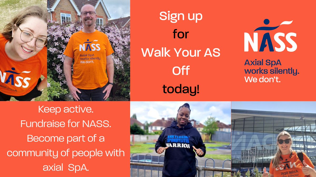Start your week with a bang this bank holiday Monday and sign up for Walk Your AS Off! Visit nass.co.uk/get-involved/f… to sign up. #NASS #axialspa #AS #axialspondyloarthritis #ankylosingspondylitis #fundraising #walking #WYASO2024