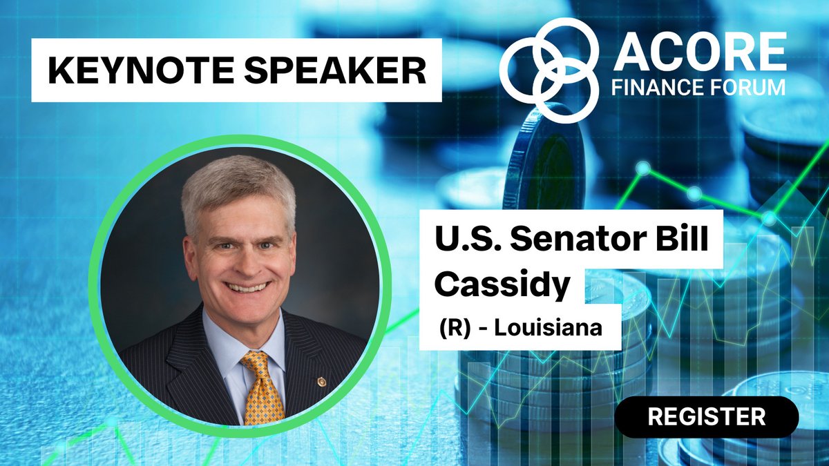 We are thrilled to announce that U.S. Senator @BillCassidy (R-LA) will join us virtually for a live conversation at the 2024 #ACOREFinanceForum in New York City. 🎉 Register today! 🎟️ acore.org/FinanceForum?u…