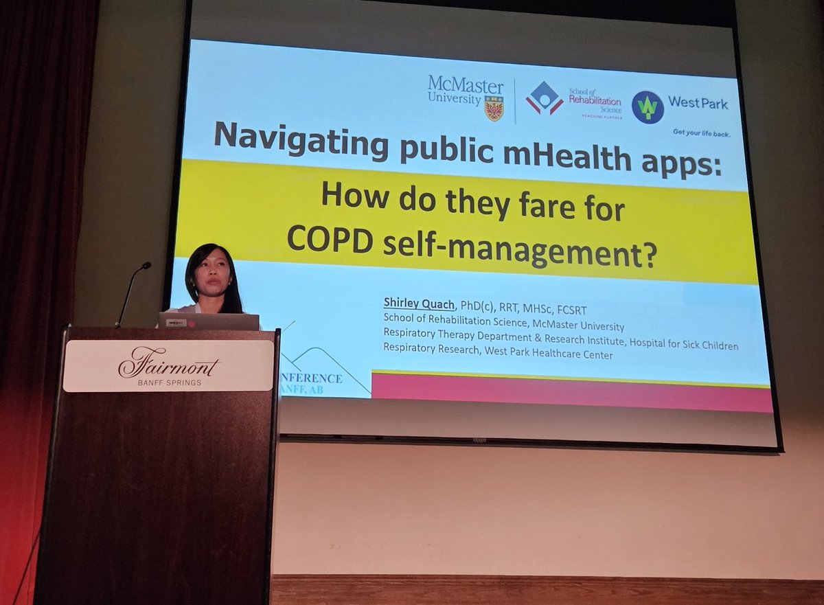 Want to learn more about apps for #COPD management? Here's Shirley Quach discussing her amazing Doctoral research at #CSRT2024 @shirley_RRT @CSRT_tweets @McMaster @westparkhcc