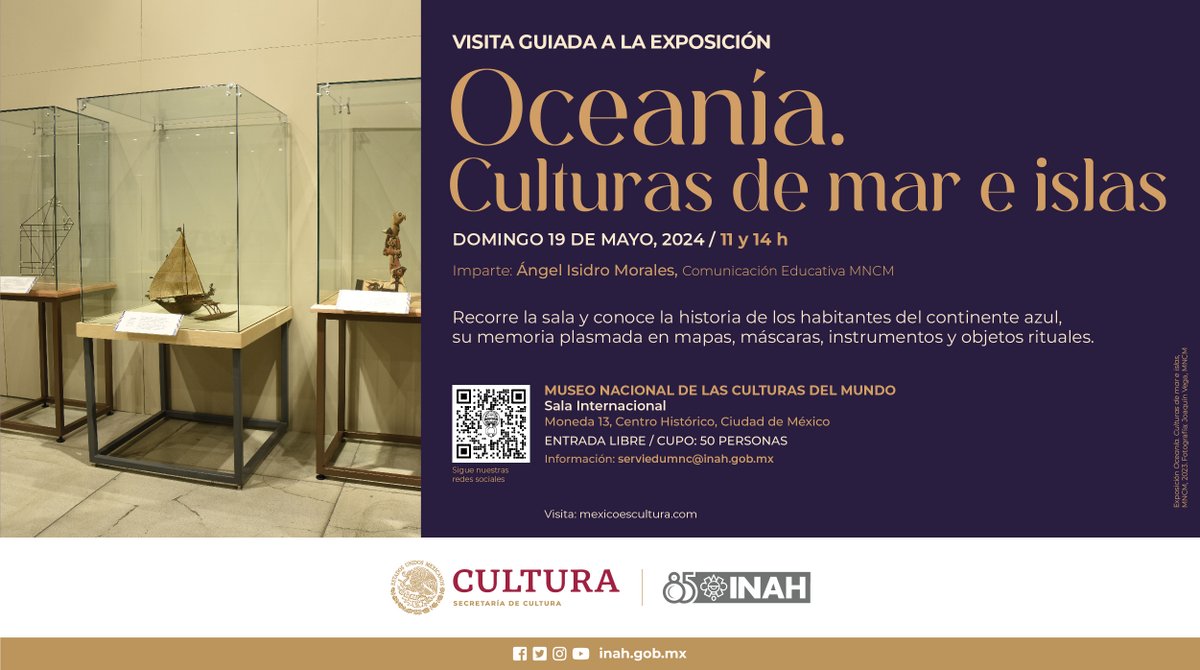 No te pierdas la #VisitaGuiada a la exposición “Oceanía. Culturas de mar e islas”, en la que conocerás la historia de los habitantes del Continente azul.

🗓️ 19 de mayo, 11 y 14 horas.
Sala Internacional del @MuseoCulturas 
📍Moneda 13, Centro Histórico, CDMX
#EntradaLibre