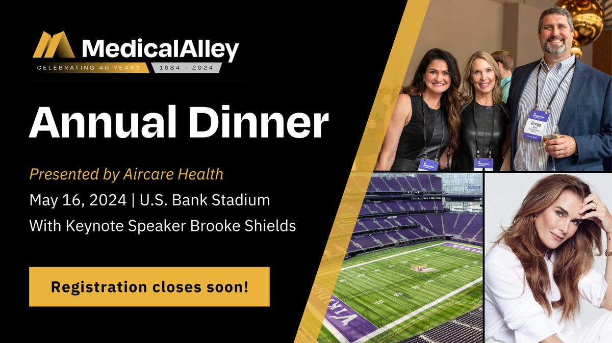 If you don't have your ticket yet for our upcoming Annual Dinner on May 16th at US Bank Stadium, time is running out! Monday is the last day to purchase tickets for the event. Register here: secure.medicalalley.org/np/clients/med…