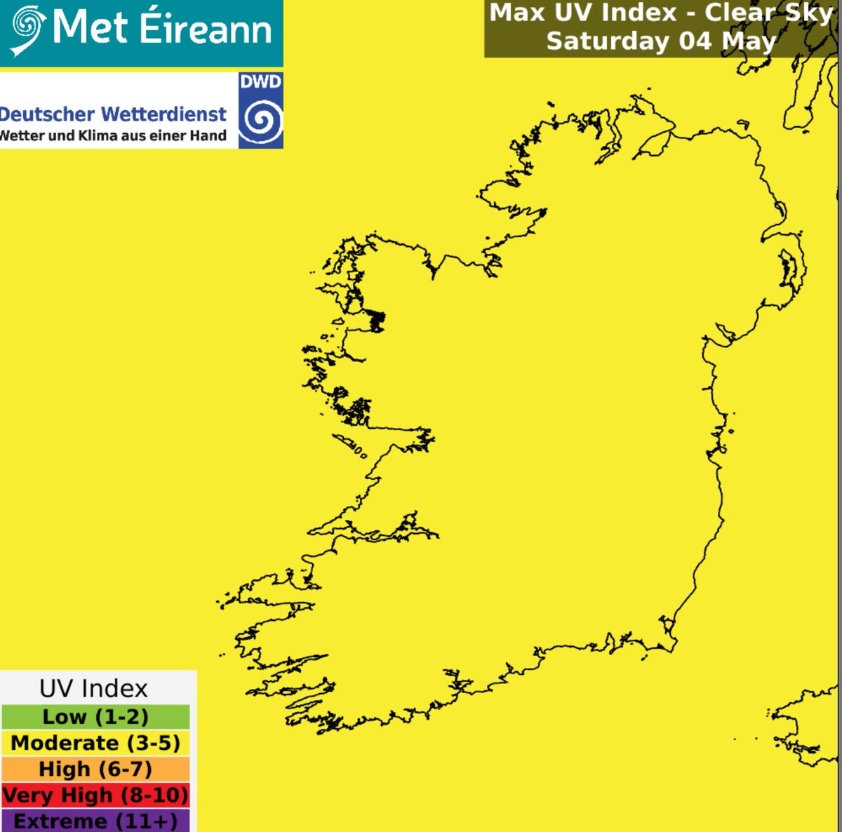 Tomorrow Saturday the #UV index will be moderate in any sunshine ☀️

For #SunSmart tips & advice check⬇️

ℹ️met.ie/uv-index