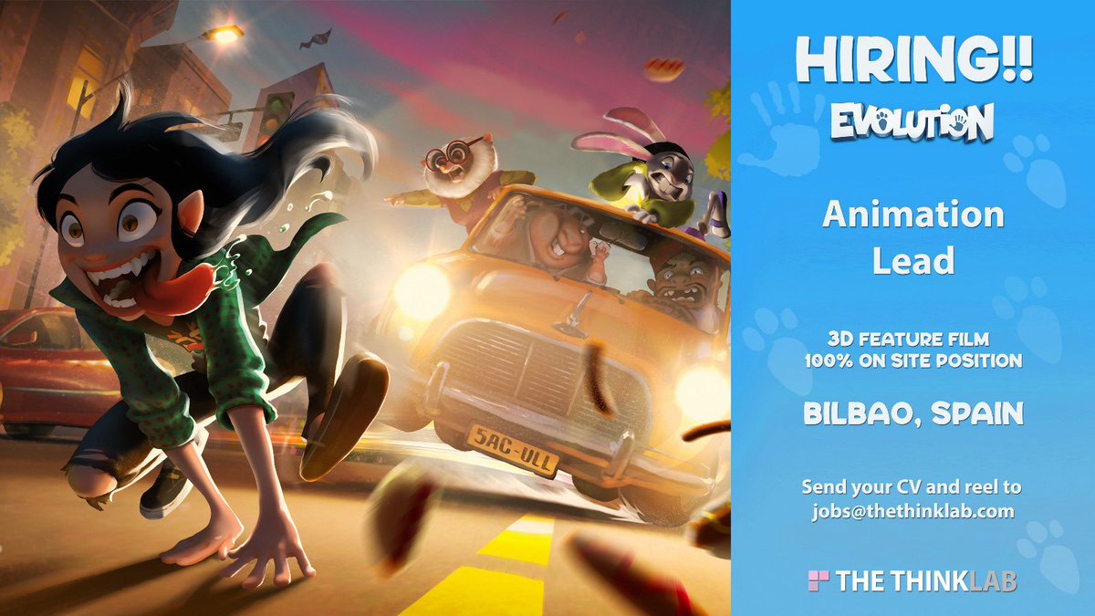 thethinklab's tweet image. WE'RE LOOKING FOR OUR NEXT ANIMATION LEAD! 📣🚨

Apply now to join our team for our next 3D animated feature "Evolution" (100% on site position in Bilbao, Spain).

📥 Send your CV and reel to jobs@thethinklab.com

#animation #3d #3drecruit #filmproduction #featureanimation