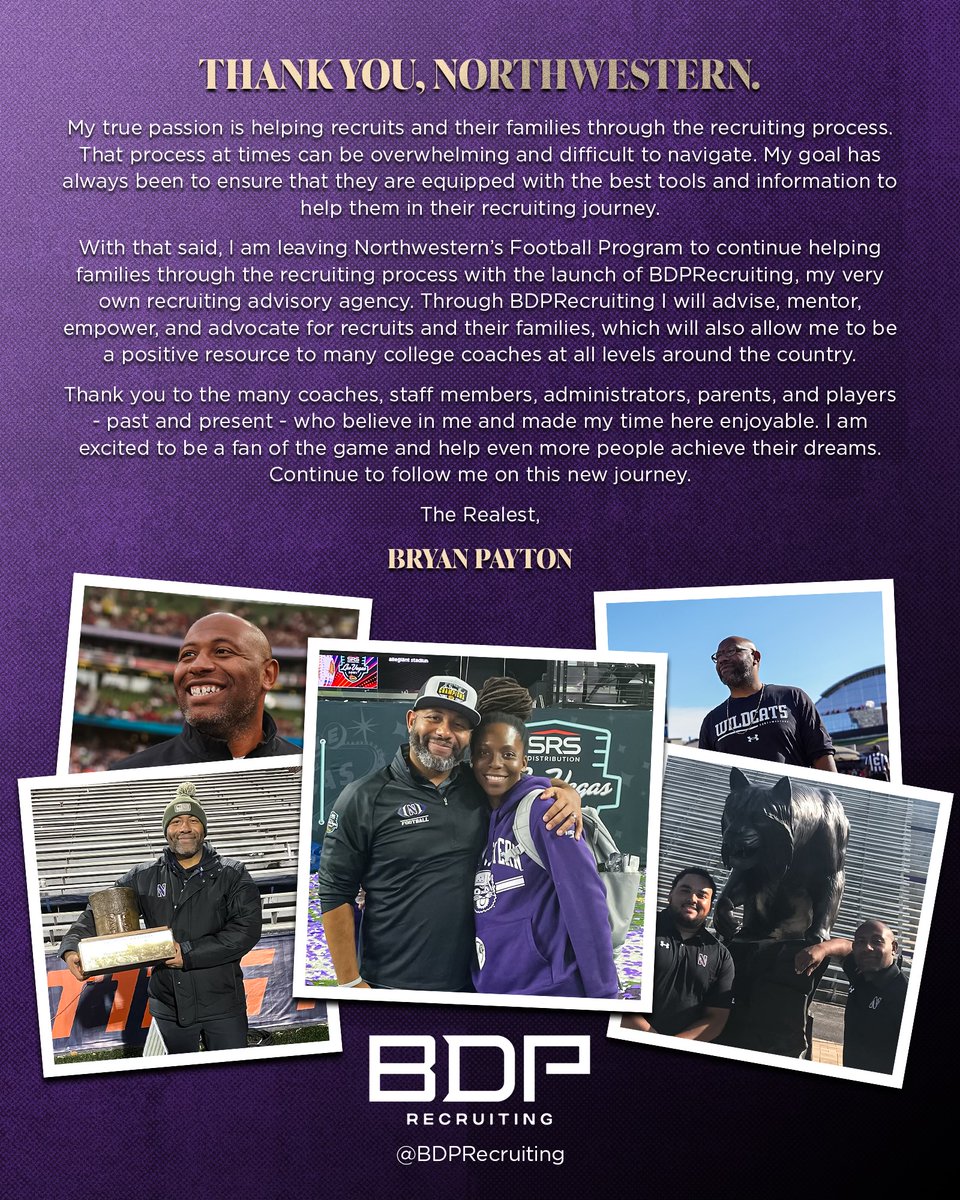 Nine years, six Bowl Games, two B1G West Championships, 182 signees, countless relationships. It’s been real. I am extremely excited to launch BDPRecruiting as an official recruiting advisory business! I will continue to educate and help even more recruits and their families…