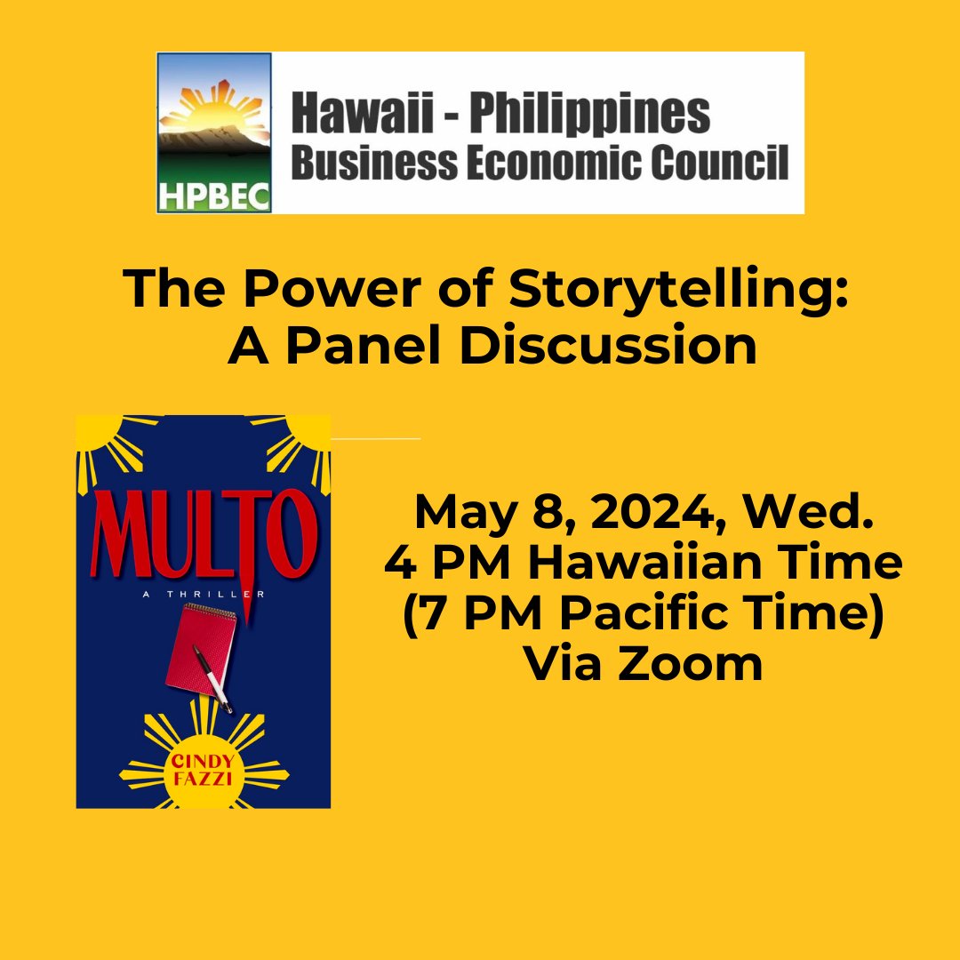 So thrilled to be invited by #filipinoamericans in Hawaii for this panel discussion! Join us for a conversation abt writing & publishing via Zoom.
bit.ly/hpbecmay24
#WritingCommunity #writerscommunity #writers #writinglife #pinoy #pinay #writing #bookevent #authorscommunity