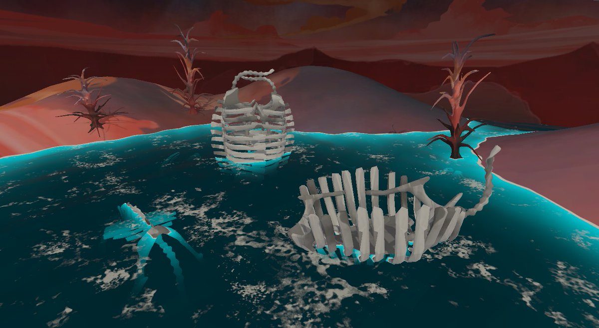 Creating boats & submersibles from animal bones - in #vr, no idea what you've got until you don a headset... put the user *in* the boat or sub. Then how does the user descend to water bottom or float away to next scene? Ponder Friday. #xr #unity3d #Quest3