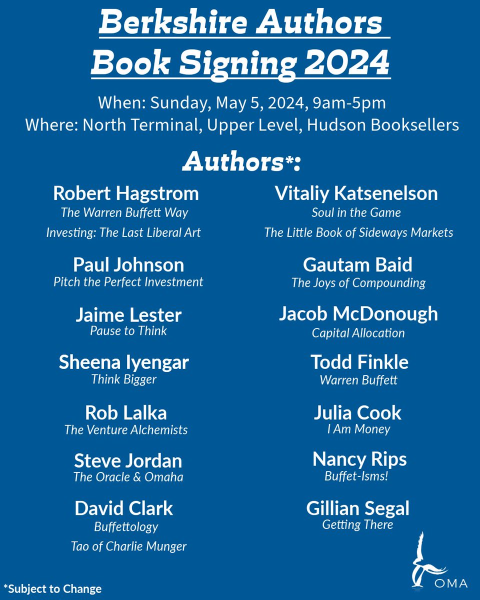 This Sunday, May 5, stop by Hudson Booksellers, located pre-security on the upper level of the North Terminal, where there will be a book signing event featuring several Berkshire authors. #BRK2024