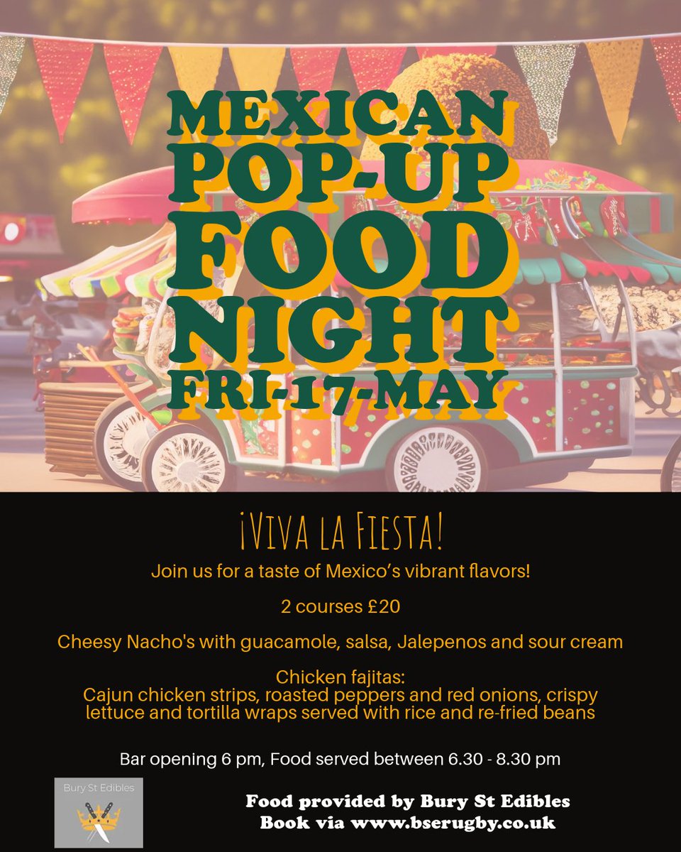 MEXICAN NIGHT AT BURY RUGBY CLUB Get your tickets here: buryrugby.touchtakeaway.net/menu/Mexican-N… This will surely be a great event, don't miss out and book now!