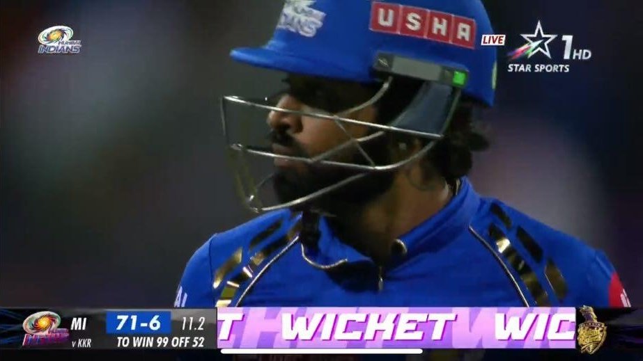 Hardik Pandya dismissed for 1 in 3 balls.