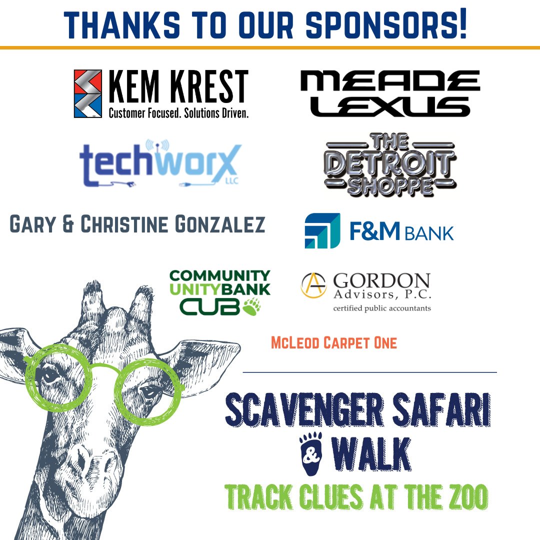 BCFMichigan's tweet image. Thank you to our sponsors for the 2024 Scavenger Safari &amp;amp; Walk at the Detroit Zoo - coming up June 1! If you haven't grabbed your ticket yet - don't miss out - visit ow.ly/Hg7n50RqNJn
