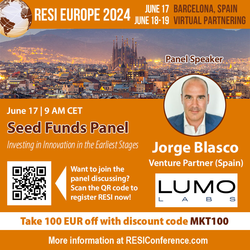 Join Jorge Blasco (@LUMO_Labs) at RESI Europe 2024, 6/17-19, in-person (6/17), and online partnering (6/18-19), for the Seed Funds Panel. Investor panelists will discuss investing in innovation in the earliest stages. Register: lnkd.in/dhxge-zb #RESI #RESIEUROPE