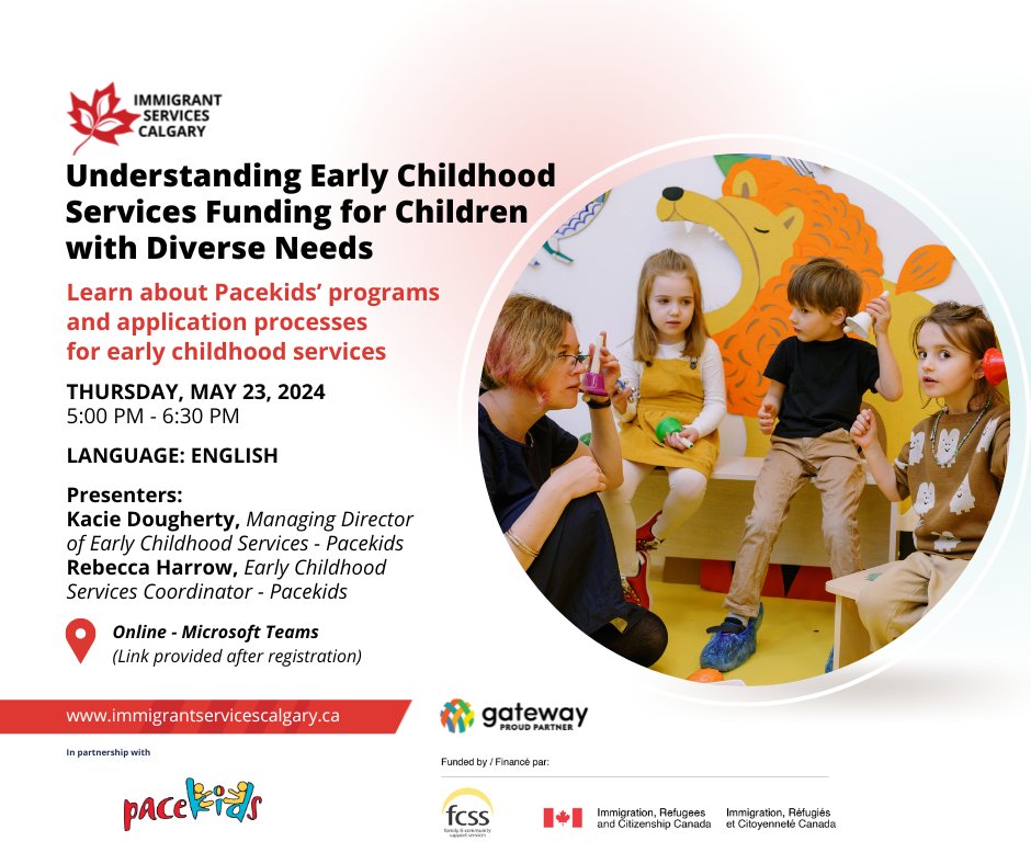 Would you like to learn about programs and funding available for Early Childhood Services at Pacekids? Join this workshop to learn: - Pacekids programs - Funding options - The application process To register: immigrantservicescalgary.ca/event/workshop…