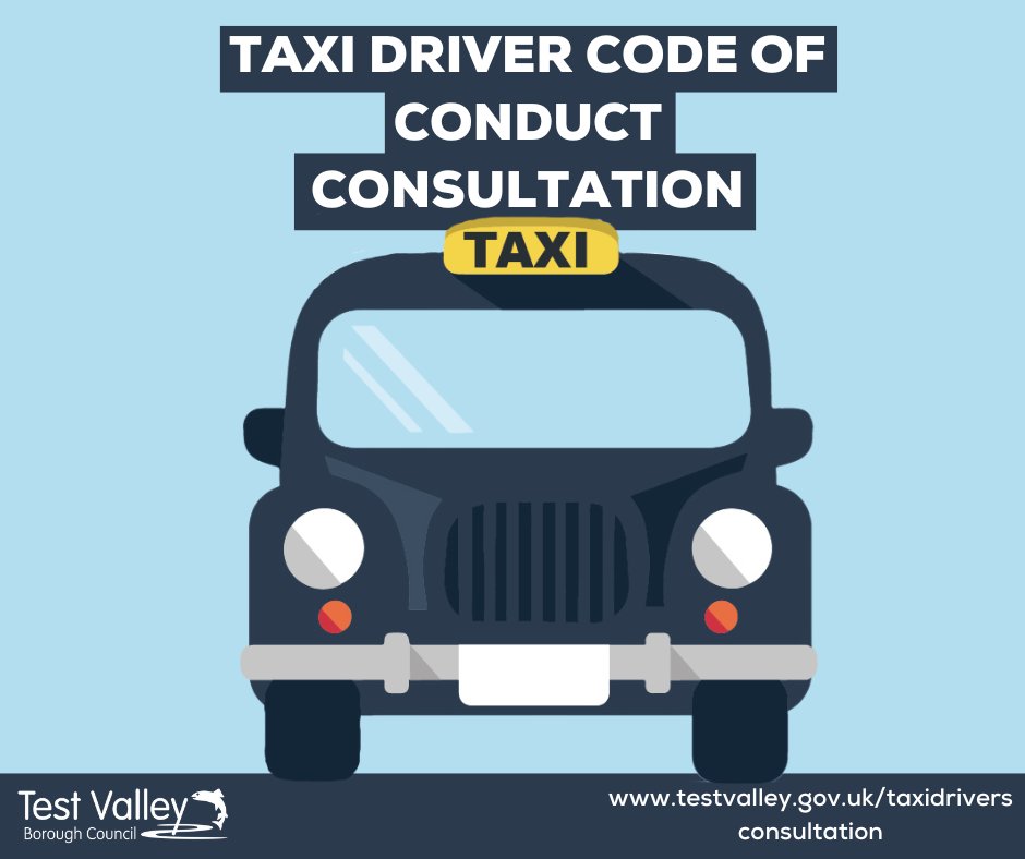 There's still time to have your say on the Code of Conduct for taxi drivers consultation. We're looking for input from both drivers and customers of taxis, including both Hackney Carriage and private hire activity. Find out more information by going to testvalley.gov.uk/taxidriverscon….