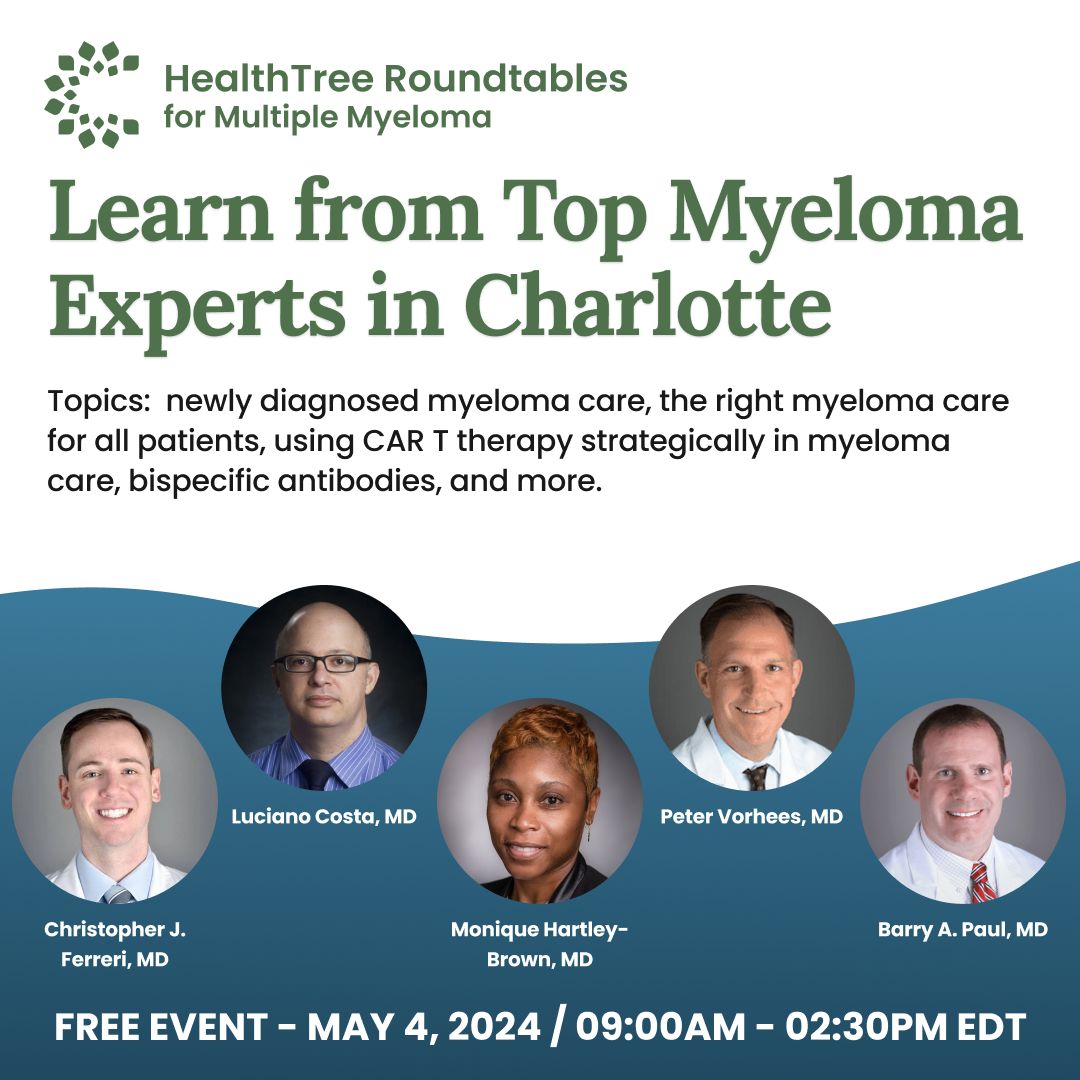 TOMORROW!🗓 Myeloma Roundtable in Charlotte, NC. Are you coming? Register here: buff.ly/3W1ylCE @End_myeloma @DrMHB1