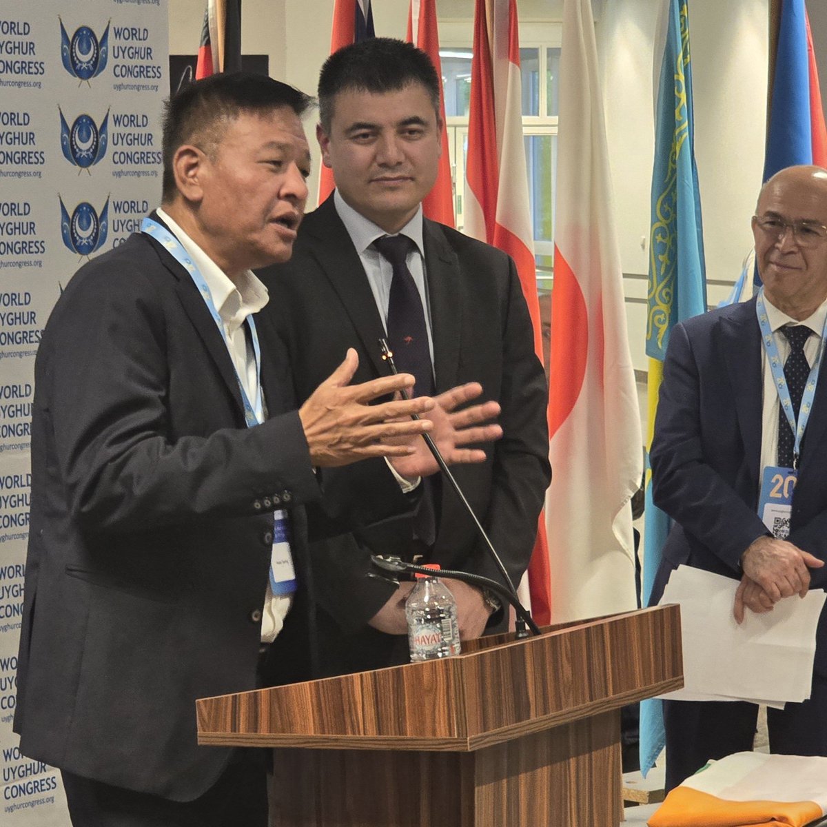 'Uyghurs, Tibetans, Hong Kongers and Taiwanese, we are all traveling in the same boat', @SikyongPTsering at @UyghurCongress 20 years anniversary in Munich today.