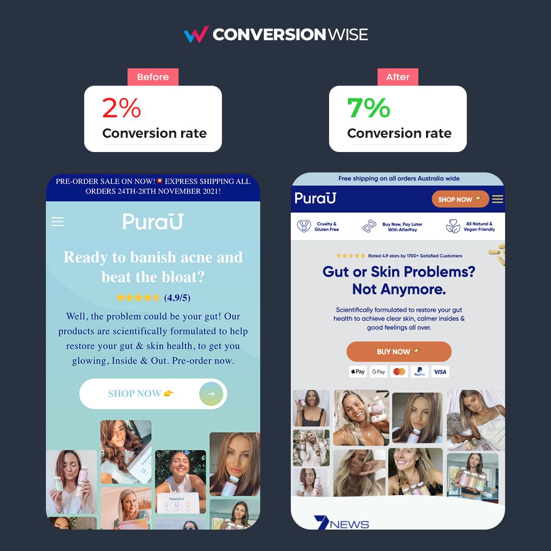 Before and after landing page