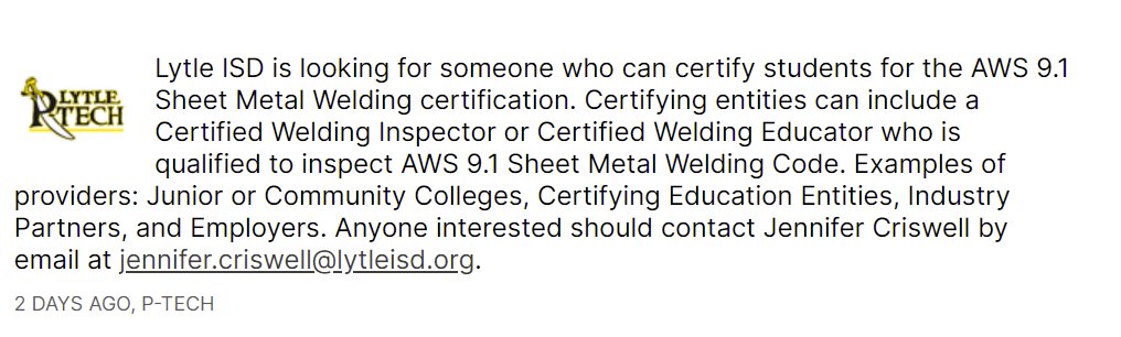 Jennifer Criswell, Director of CTE/PTECH tweet media