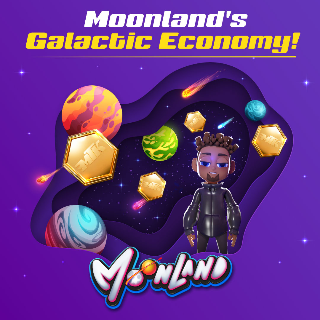 🚀🌖 #Moonland's Galactic Economy operates on a stable market that runs on #Blockchain Technology, providing our players with security within the #Metaverse. The Decentralized Bank is responsible for balancing our internal economic system, including #MTK transactions and #NFTs 👾