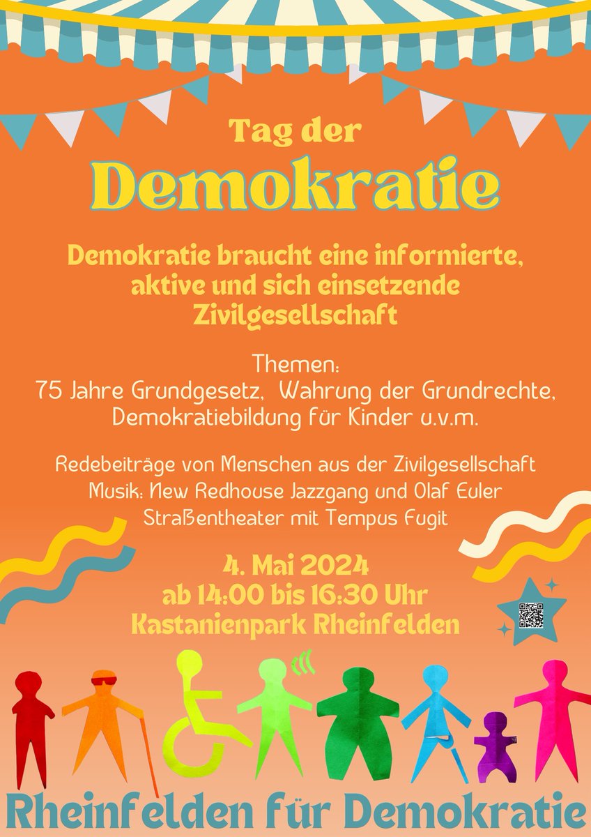 #SaveTheDate #Rheinfelden 04.05.24  ab 14:00 Uhr

Tag der Demokratie

Kastanienpark Rheinfelden

#WirSindDieBrandmauer #NieWiederIstJetzt #LautGegenRechts #SeiEinMensch #NoAfD