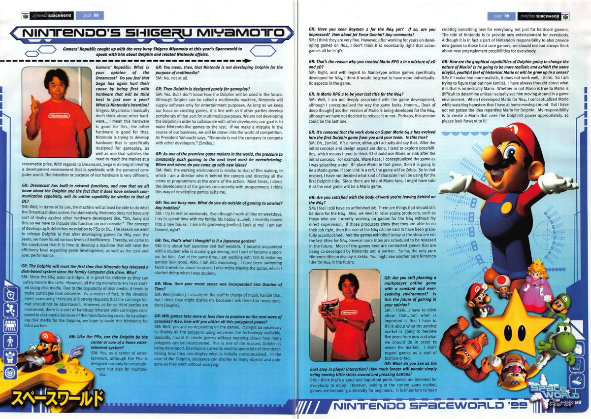 Shigeru Miyamoto interview
November 1999
Nintendo Space World '99
Gamers' Republic
#N64 #RETROGAMING #retrogamer #Nintendo #NINTENDO64