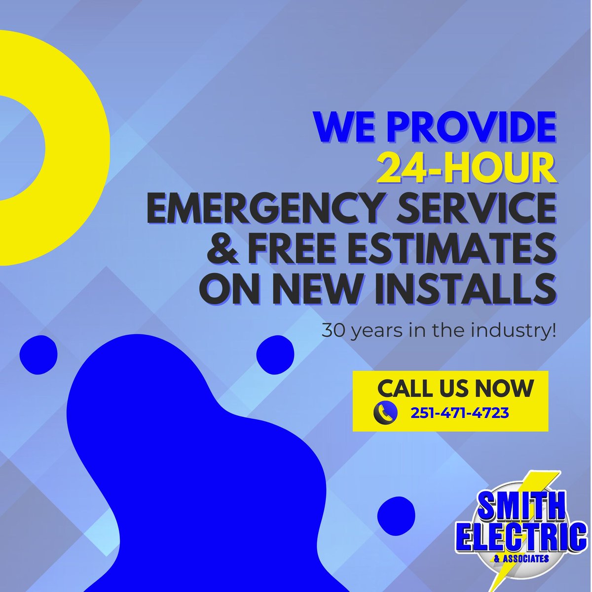 Experience matters! With over 30 years serving the Gulf Coast, Smith Electric offers 24/7 emergency service and free estimates on new installs. Call us for all your electrical needs! #ExperiencedContractor #EmergencyService