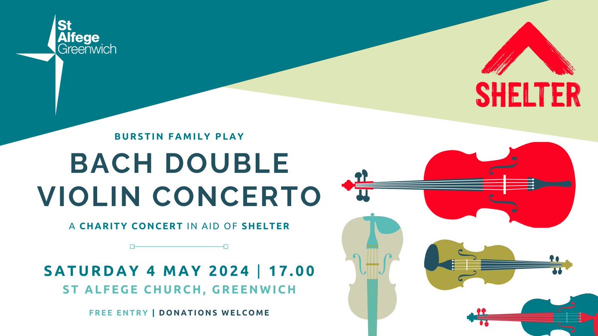 TOMORROW'S 2nd concert is supporting the work of @Shelter 🎵 It features the musical talent of @SamBurstin and family, and its centrepiece is Bach's Double Violin Concerto - more info can be found here: eventbrite.co.uk/e/bach-double-… 🎻 Sat 4 May | 17.00 | Free Entry #charityconcert