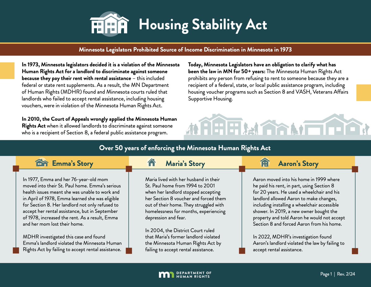 The time is now to pass the Housing Stability Act! No one should be denied housing because they receive housing vouchers like Section 8. 🔗mn.gov/mdhr/assets/Ho…