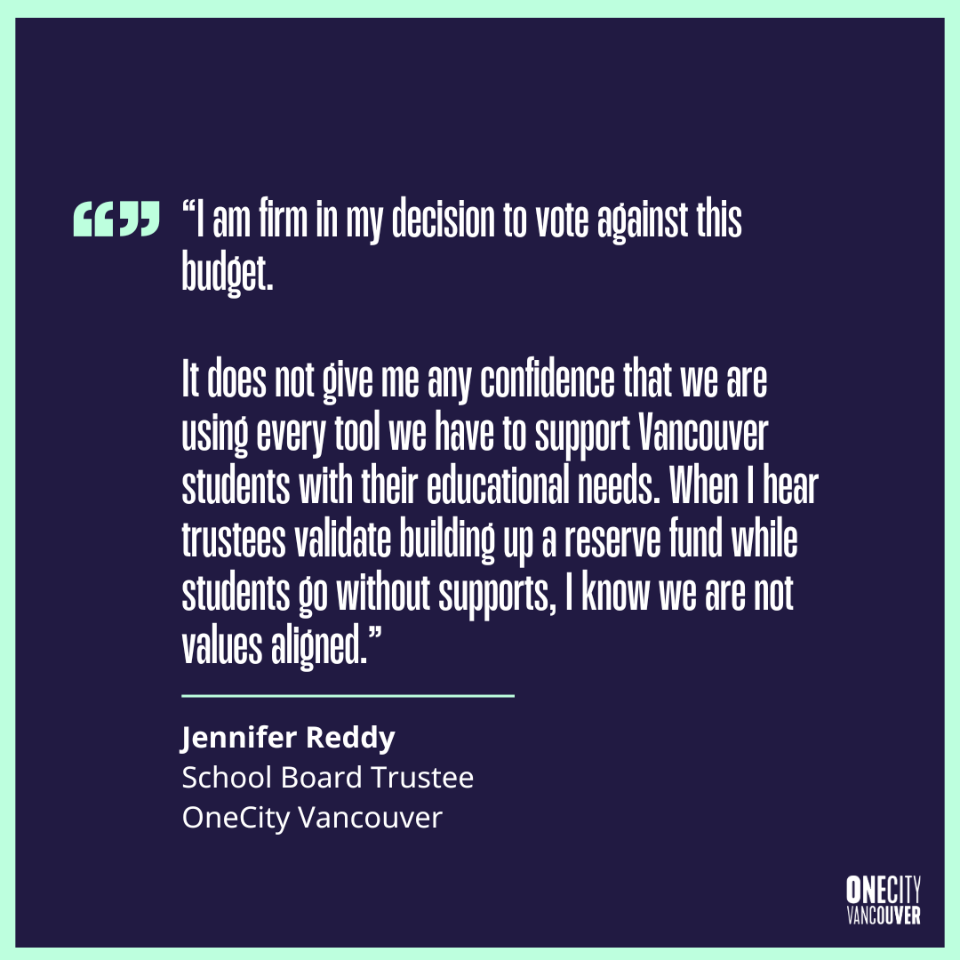OneCity's Jennifer Reddy and <a href="/COPEVancouver/">COPE: Coalition of Progressive Electors</a>'s Suzie Mah are advocating for a school board budget process that is actually transparent, accountable, and democratic.

READ OUR RELEASE: onecityvancouver.ca/vsb-budget-24-…